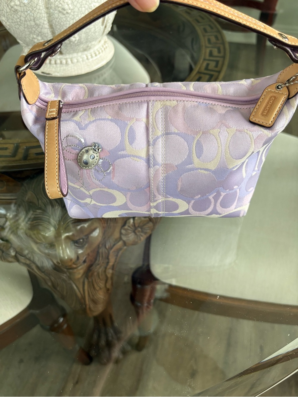 💜💜VINTAGE COACH Y2K LAVENDER SIGNATURE JACQUARD LADYBUG DEMI BAG!7440💜💜